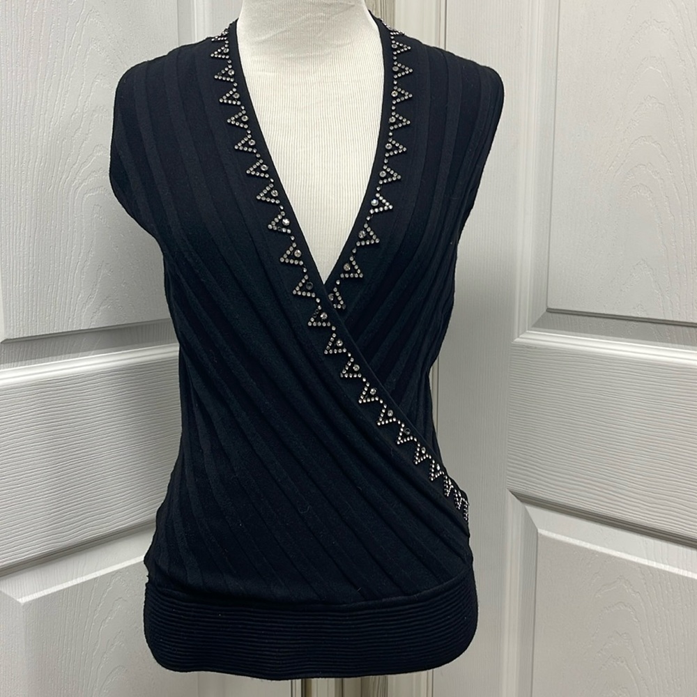 Belldini Black V-Neck Rhinestone Sweater Vest Medium NWT